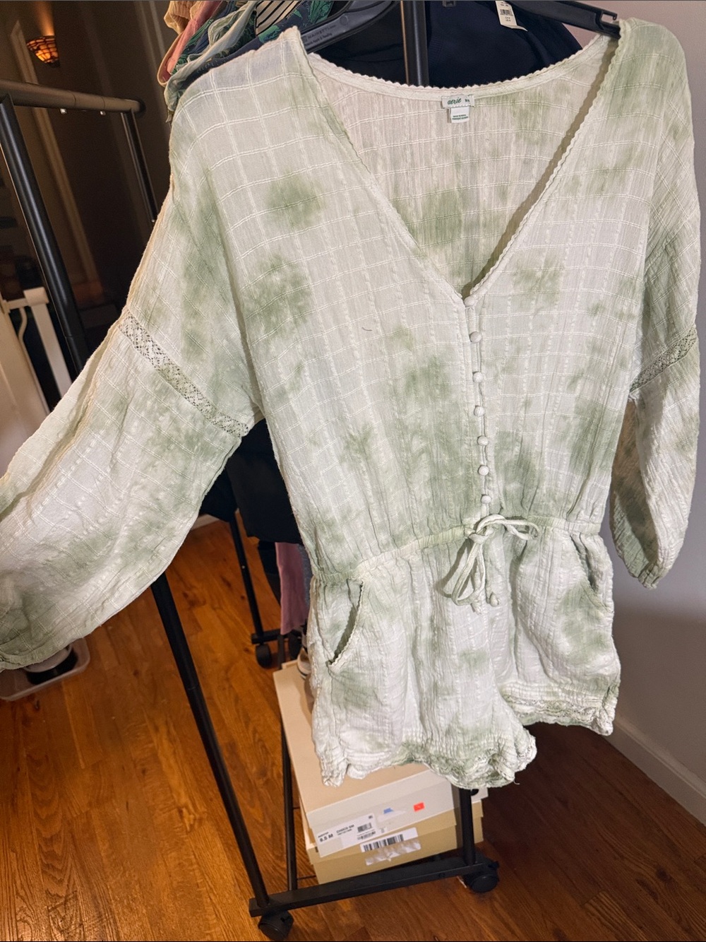 Aerie Women's Green Tie-Dye V-Neck Romper